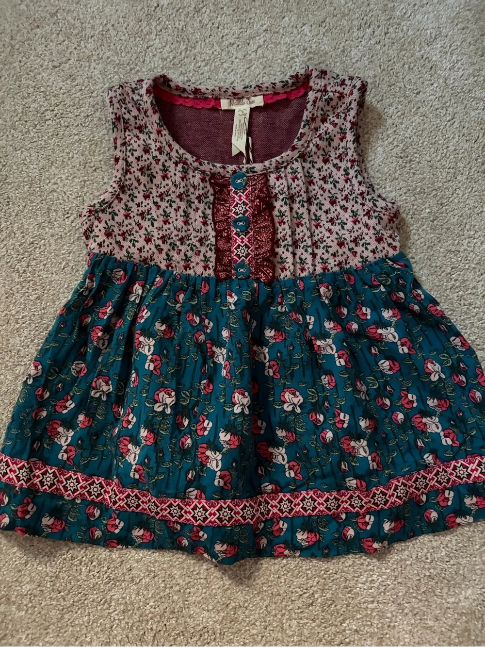 Matilda Jane Teal and Pink Floral Sleeveless Dress